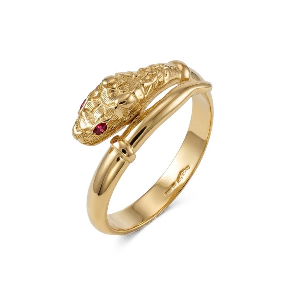 Anello Serpente in Oro Giallo 18 Kt e Cubic Rosso Rubino