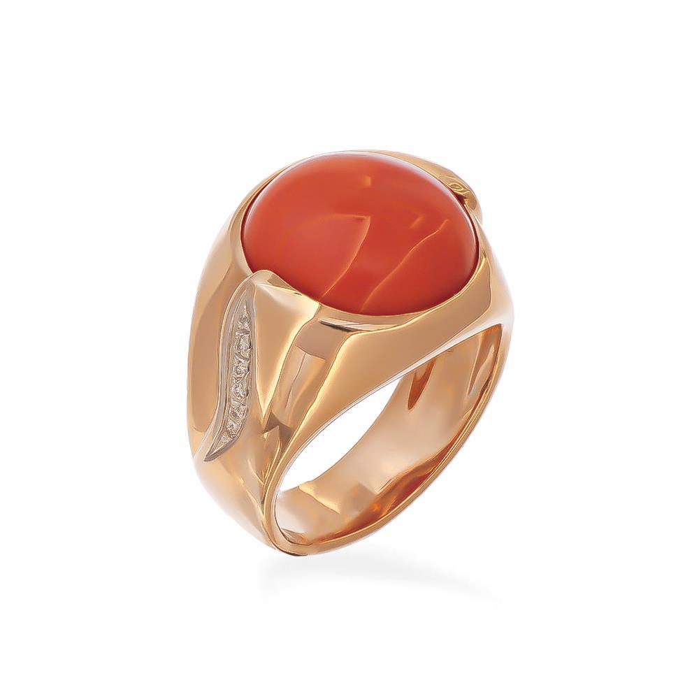 Anello Silvia Kelly Cabochon con Corallo in Oro Rosa 18 Kt e Diamanti