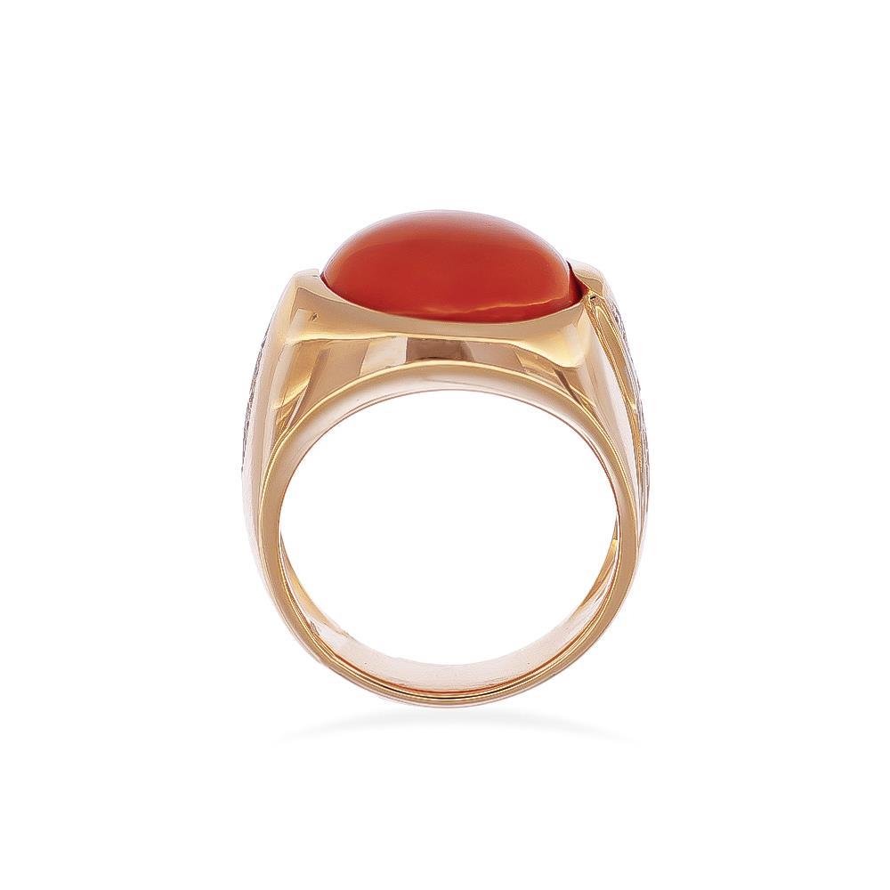 Anello Silvia Kelly Cabochon con Corallo in Oro Rosa 18 Kt e Diamanti