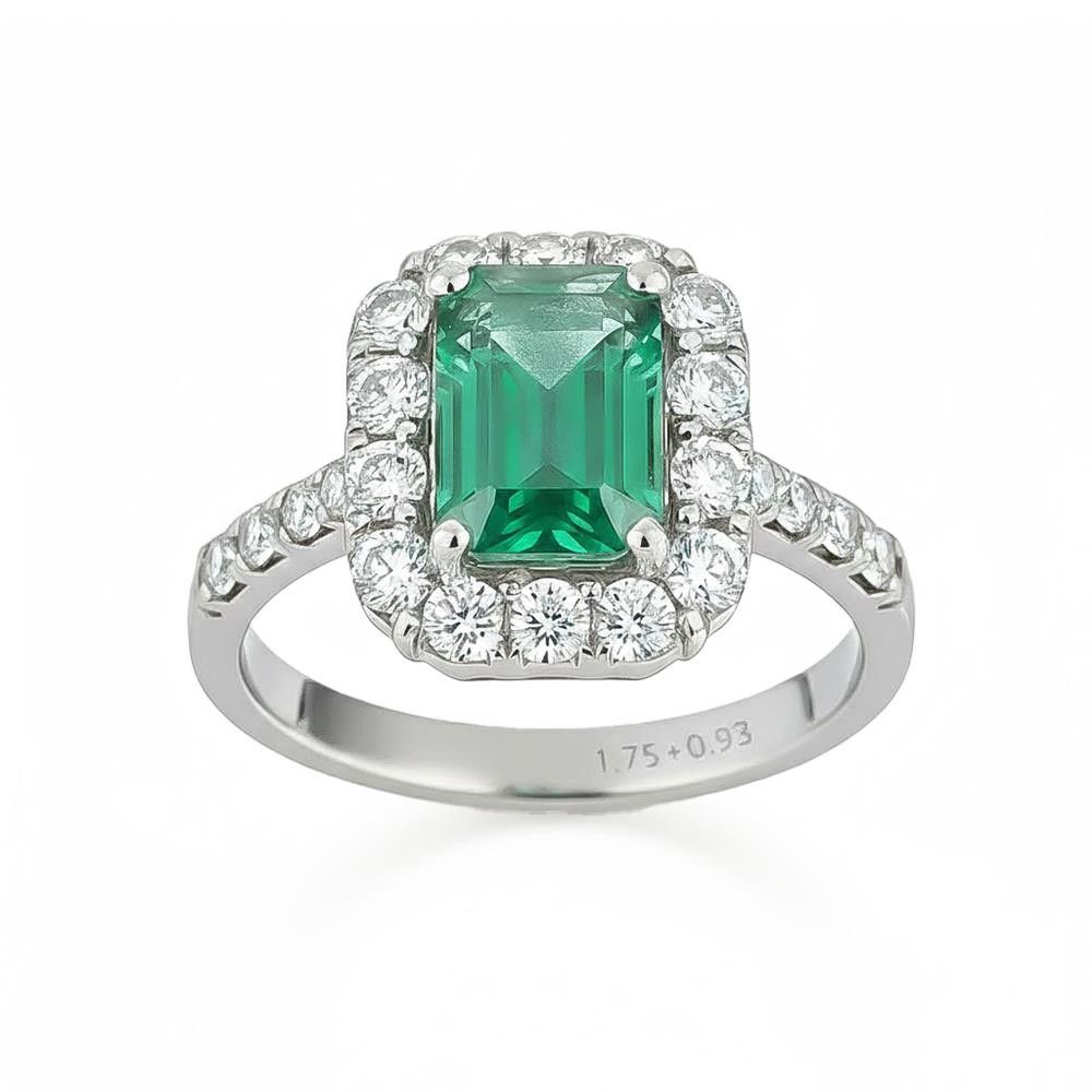 Anello Smeraldo in Oro Bianco 18 Kt con Diamanti