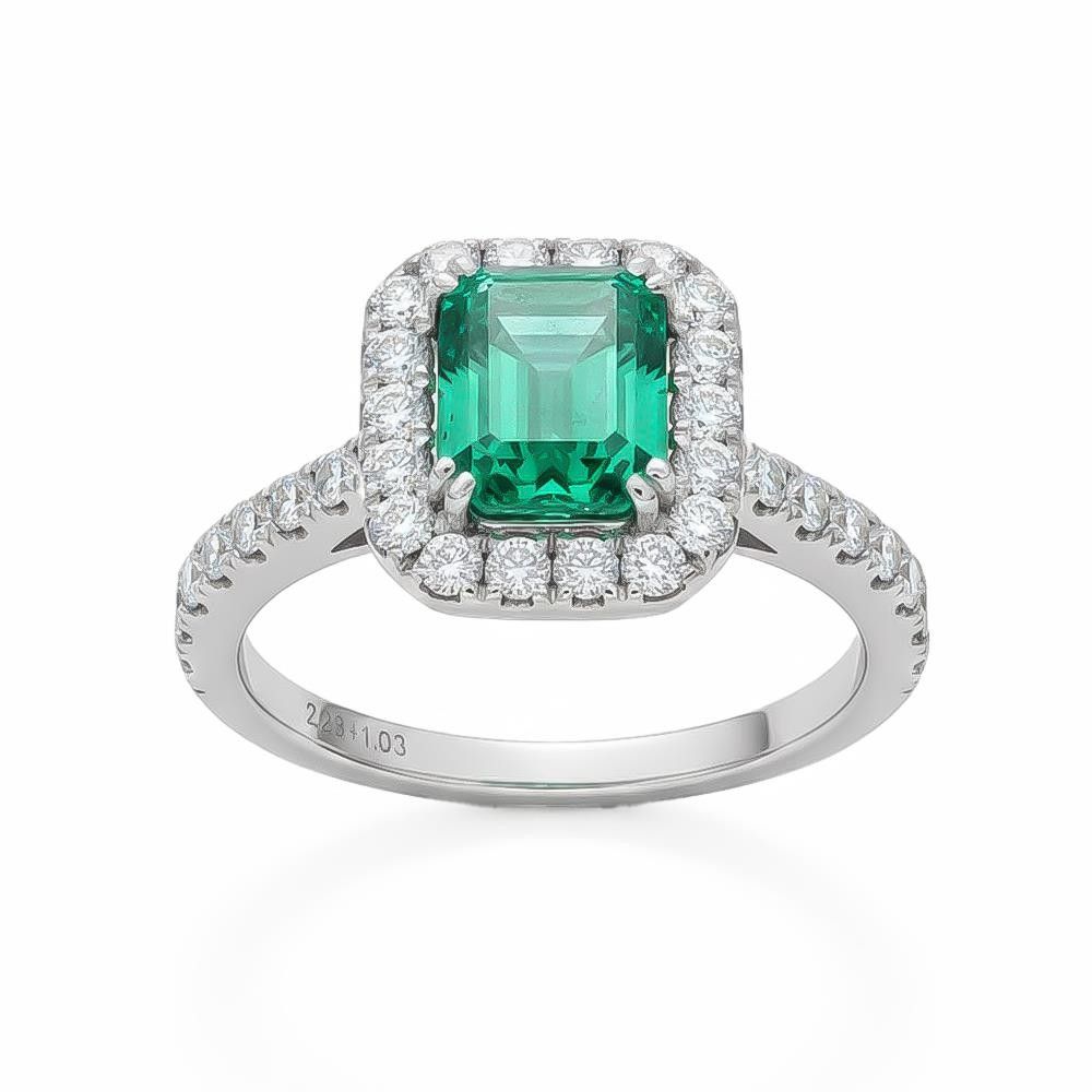 Anello Smeraldo in Oro Bianco 18 Kt e Diamanti
