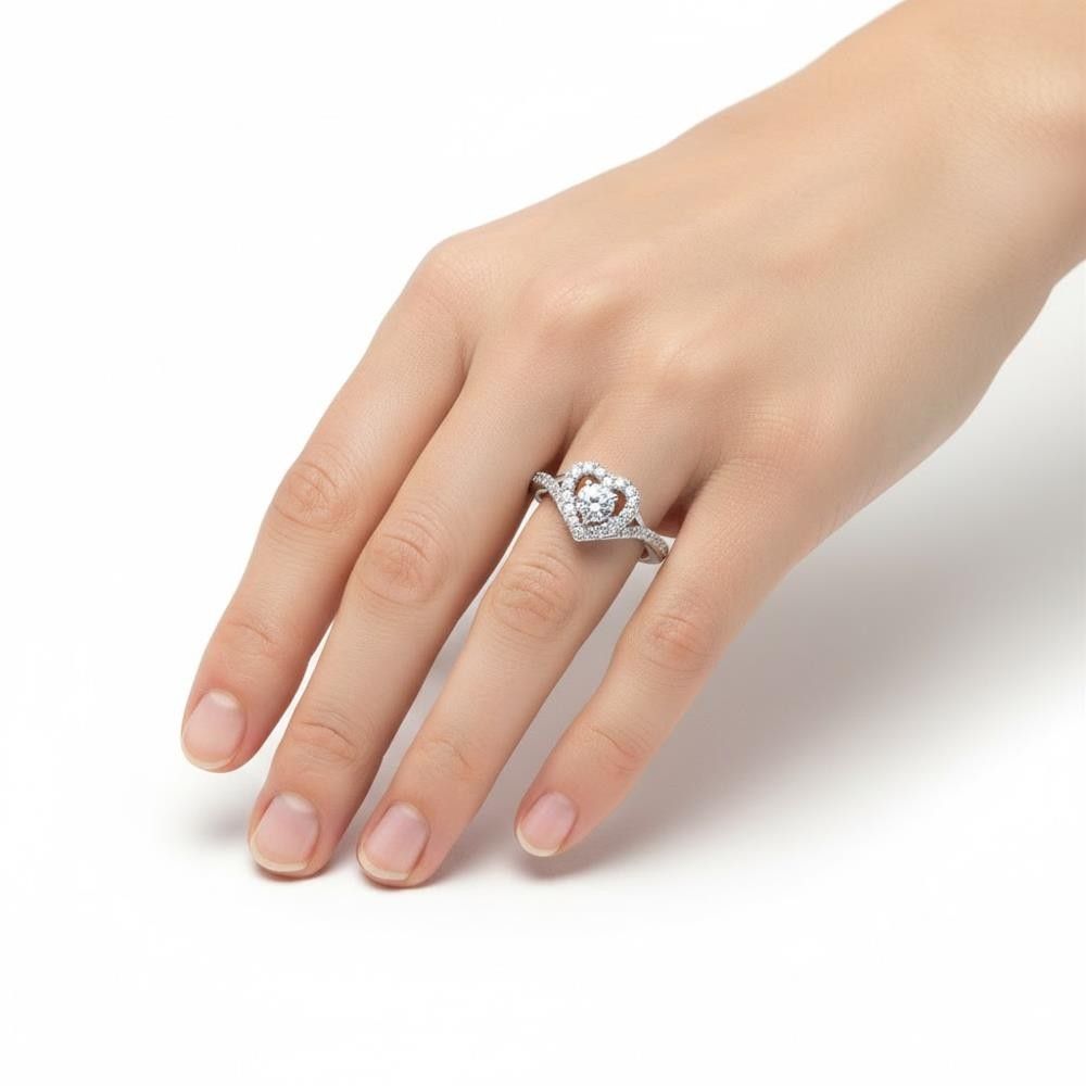 Anello Solitario Cuore in Oro Bianco 18 Kt e Diamanti