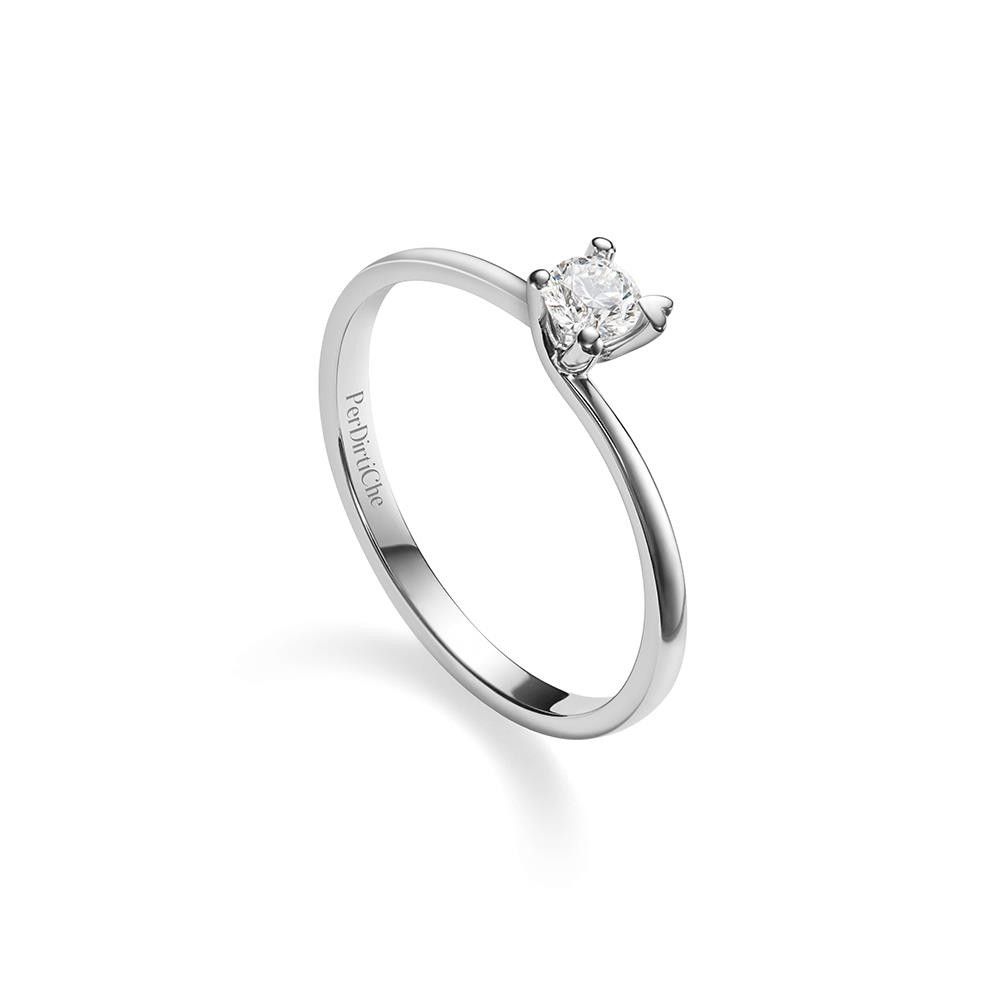Anello Solitario in Oro Bianco 18 Kt e Diamante 0,10 ct.