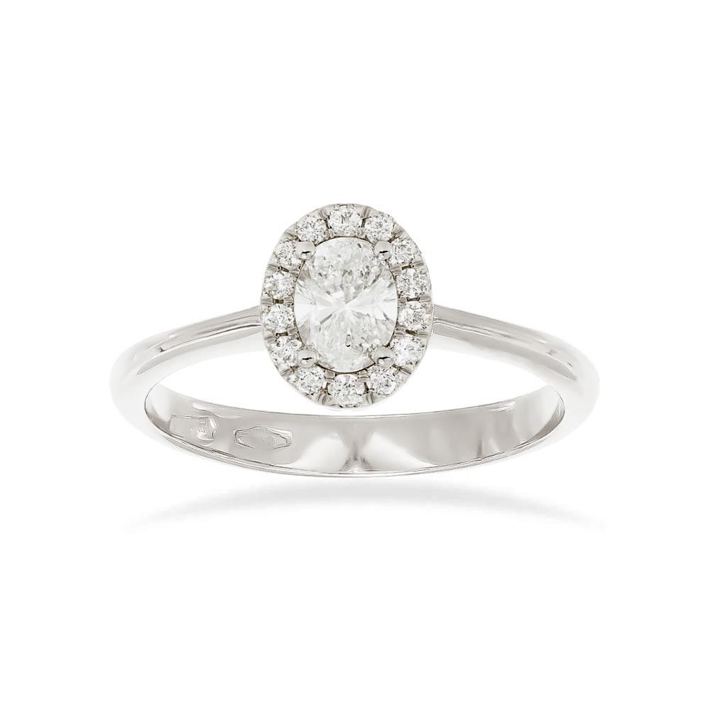 Anello Solitario "Ovale" in Oro Bianco 18 Kt e Diamanti