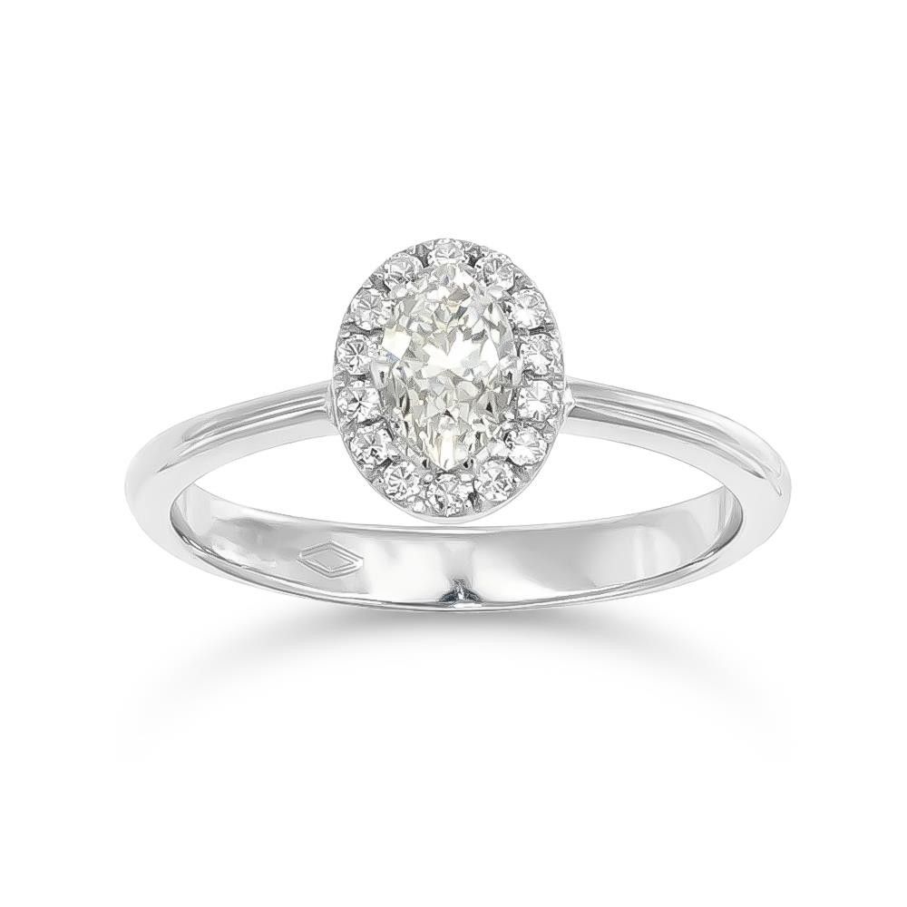 Anello Solitario "Ovale" in Oro Bianco 18 Kt e Diamanti