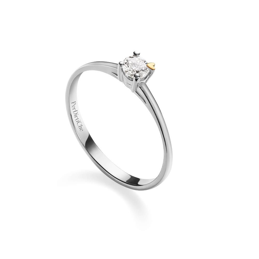 Anello Solitario Unica Classica in Oro Bianco 18 Kt e Diamante 0,10 ct.