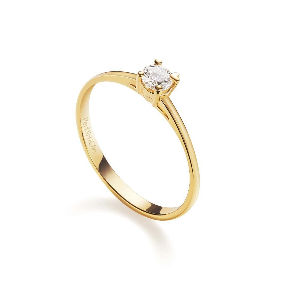 Anello Solitario Unica Classica in Oro Giallo 18 Kt e Diamante 0,10 ct.