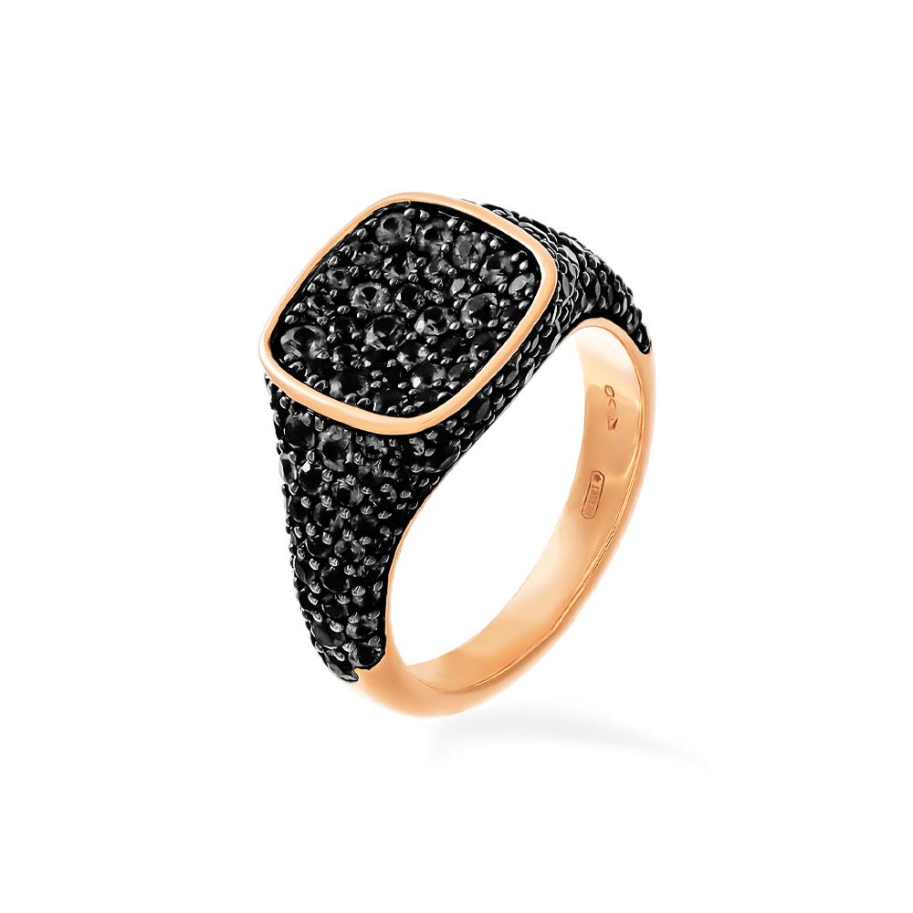 Anello Songa Chevaleir in Oro Rosa 18 Kt e Pavè di Diamanti Neri