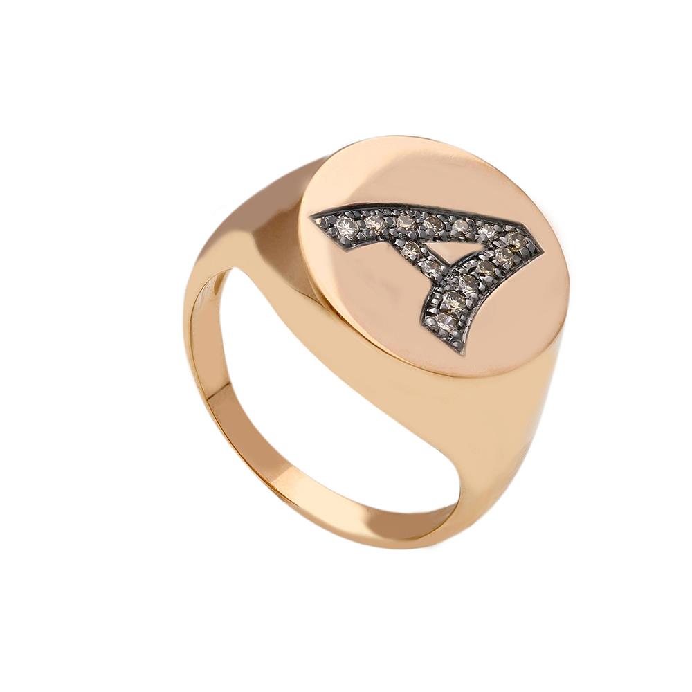 Anello SONGA Chevalier Lettera "A" in Oro Rosa 18 Kt e Diamanti