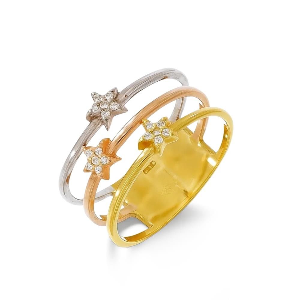 Anello Stelline Tricolore in Oro 18 Kt e Cubic Bianca