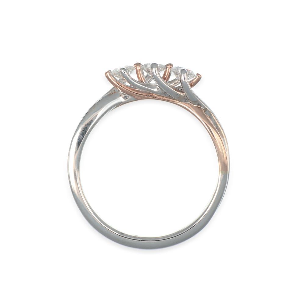 Anello Trilogy Bicolore in Oro Bianco 18 Kt e Diamanti