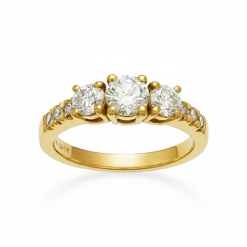 Anello Trilogy in Oro Giallo 18 Kt e Diamanti