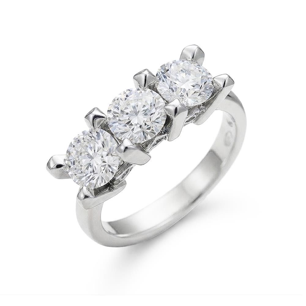 Anello Trilogy Piramide in Oro Bianco 18 Kt e Diamanti