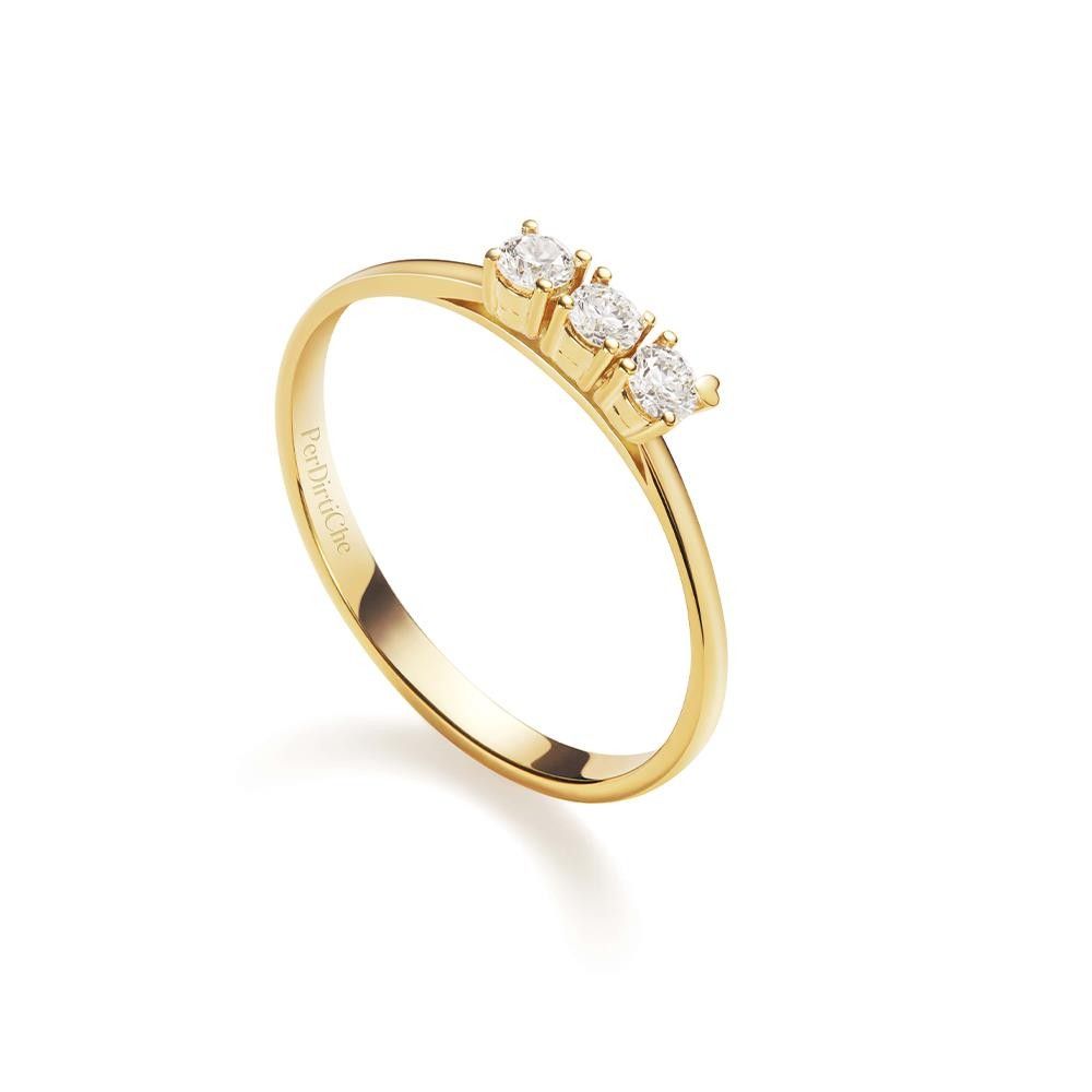 Anello Trilogy Unica Valentino in Oro Giallo 18 Kt e Diamanti 0,25 ct.