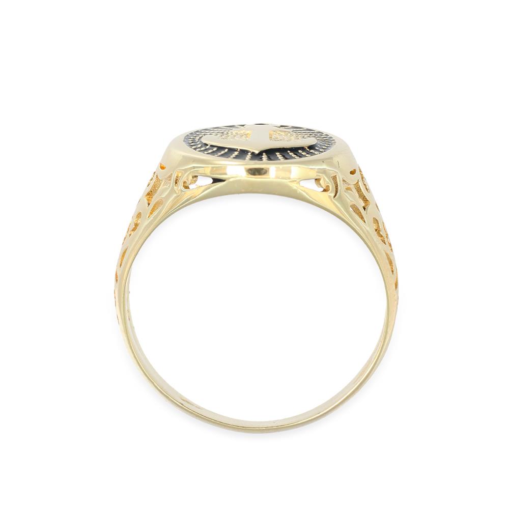 Anello Uomo con Ancora in Oro Giallo 18 Kt e Smalto
