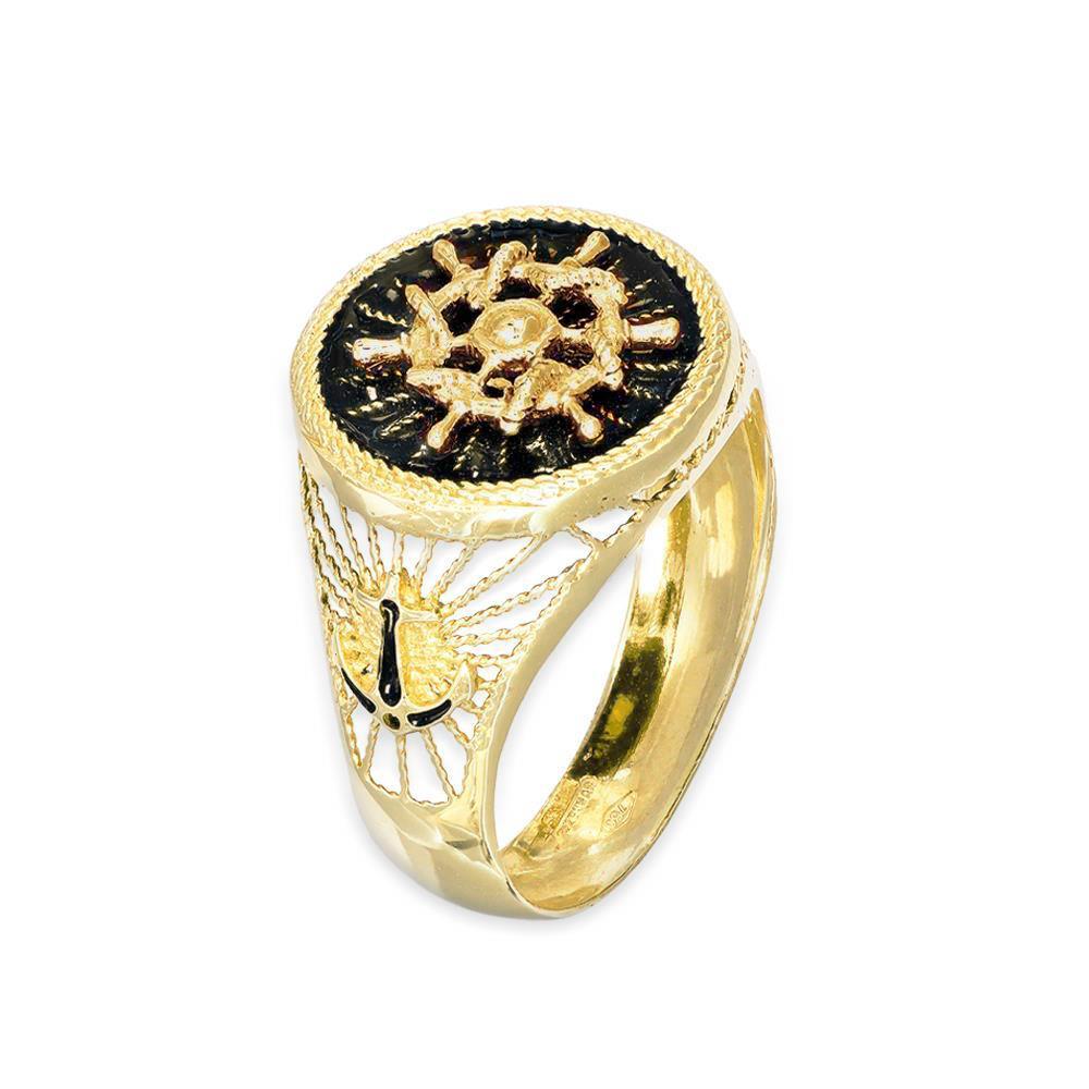 Anello Uomo con Timone in Oro Giallo 18 Kt