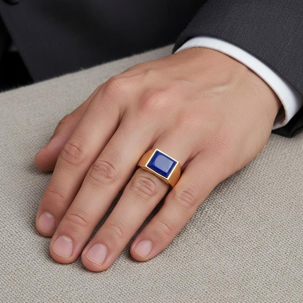 Anello Uomo Lapislazzuli in Oro Giallo 18 Kt