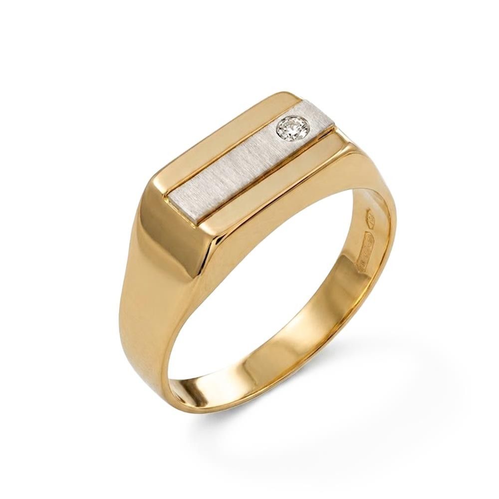 Anello Uomo Rettangolare Liscio in Oro 18 Kt con Brillante