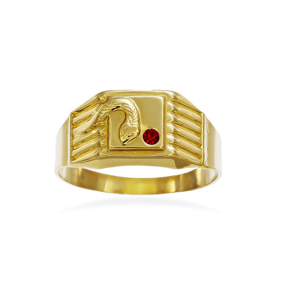 Anello Uomo Serpente in Oro Giallo 18 Kt e Cubic Rosso Rubino