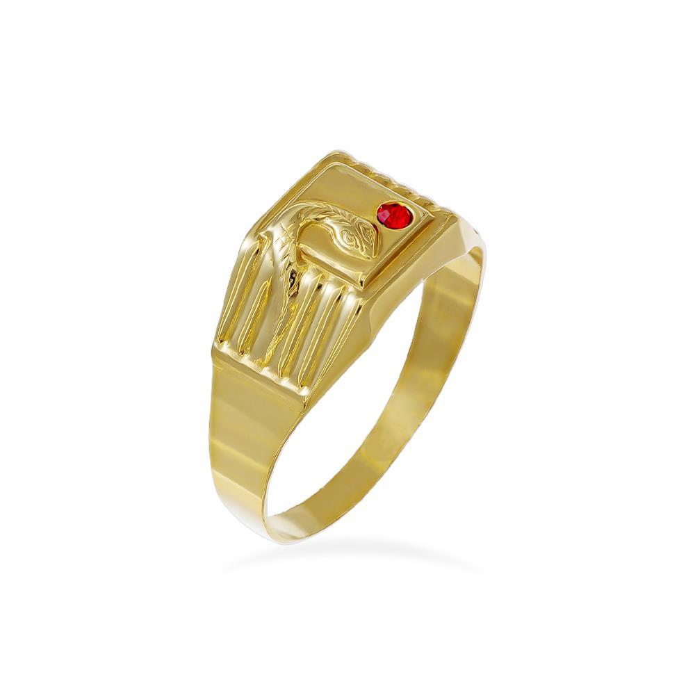Anello Uomo Serpente in Oro Giallo 18 Kt e Cubic Rosso Rubino