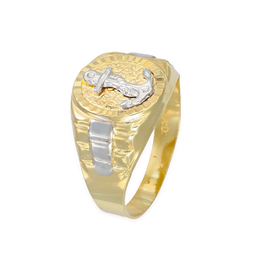 Anello Uomo Sigillo Ancora in Oro Giallo E Bianco 18 Kt