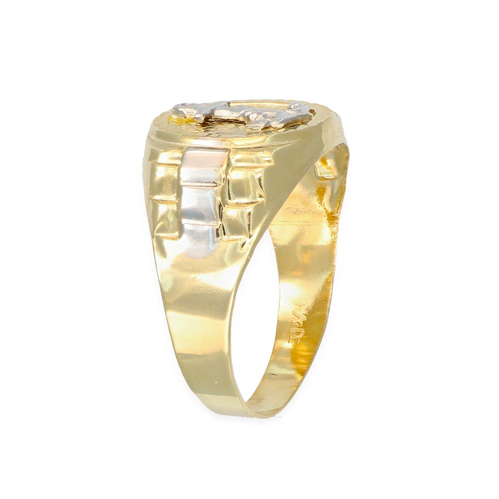 Anello Uomo Sigillo Ancora in Oro Giallo E Bianco 18 Kt