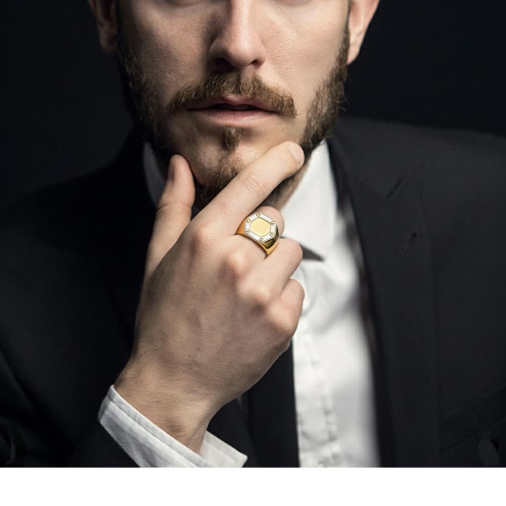 Anello Uomo Sigillo con Viti in Oro Giallo e Bianco 18 Kt