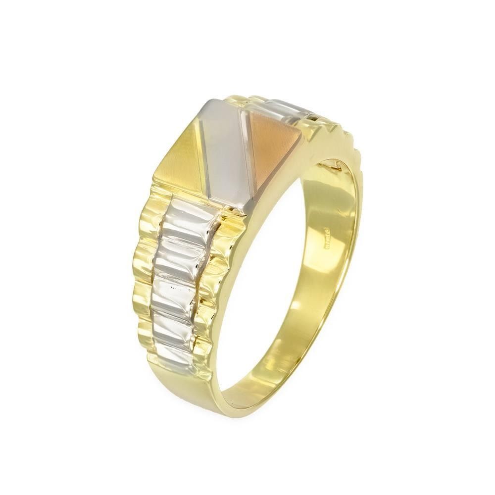 Anello Uomo Sigillo in Oro Giallo e Bianco e Rosa 18 Kt