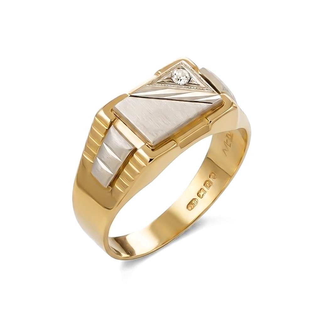 Anello Uomo Sigillo Rettangolare in Oro 18 Kt con Brillante