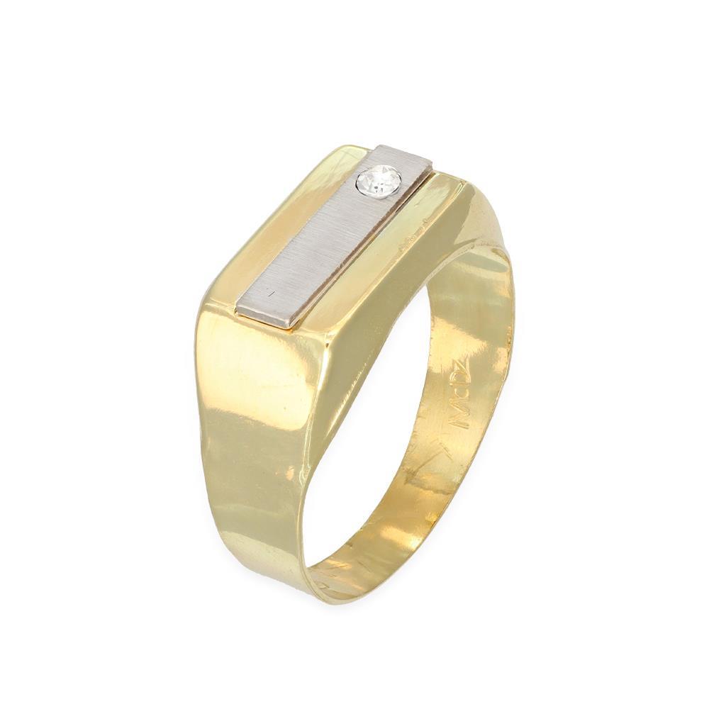 Anello Uomo Sigillo Rettangolare in Oro Giallo e Bianco 18 Kt con Diamante