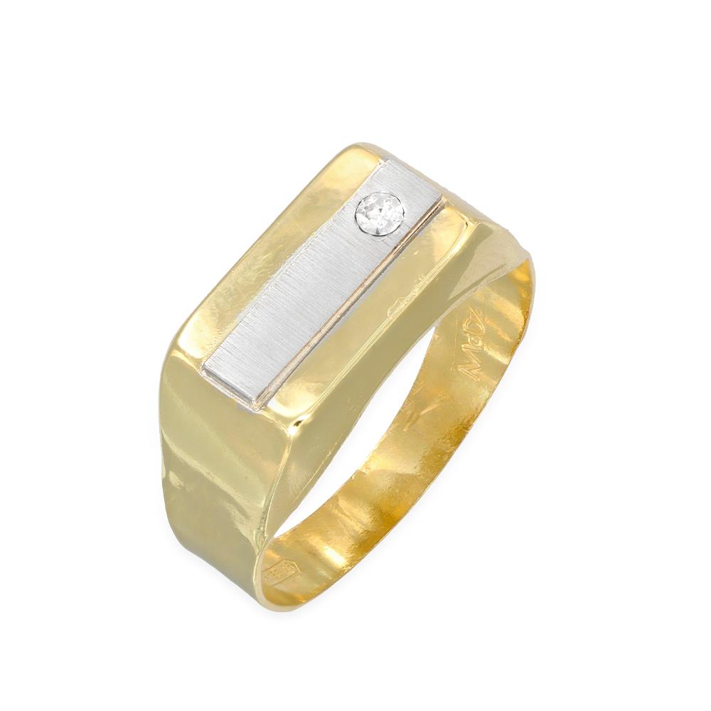 Anello Uomo Sigillo Rettangolare in Oro Giallo e Bianco 18 Kt