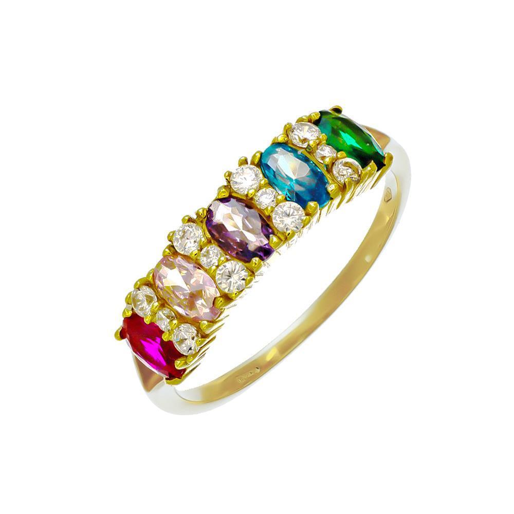 Anello Veretta Rainbow in Oro Giallo 18 Kt e Cubic Multicolor