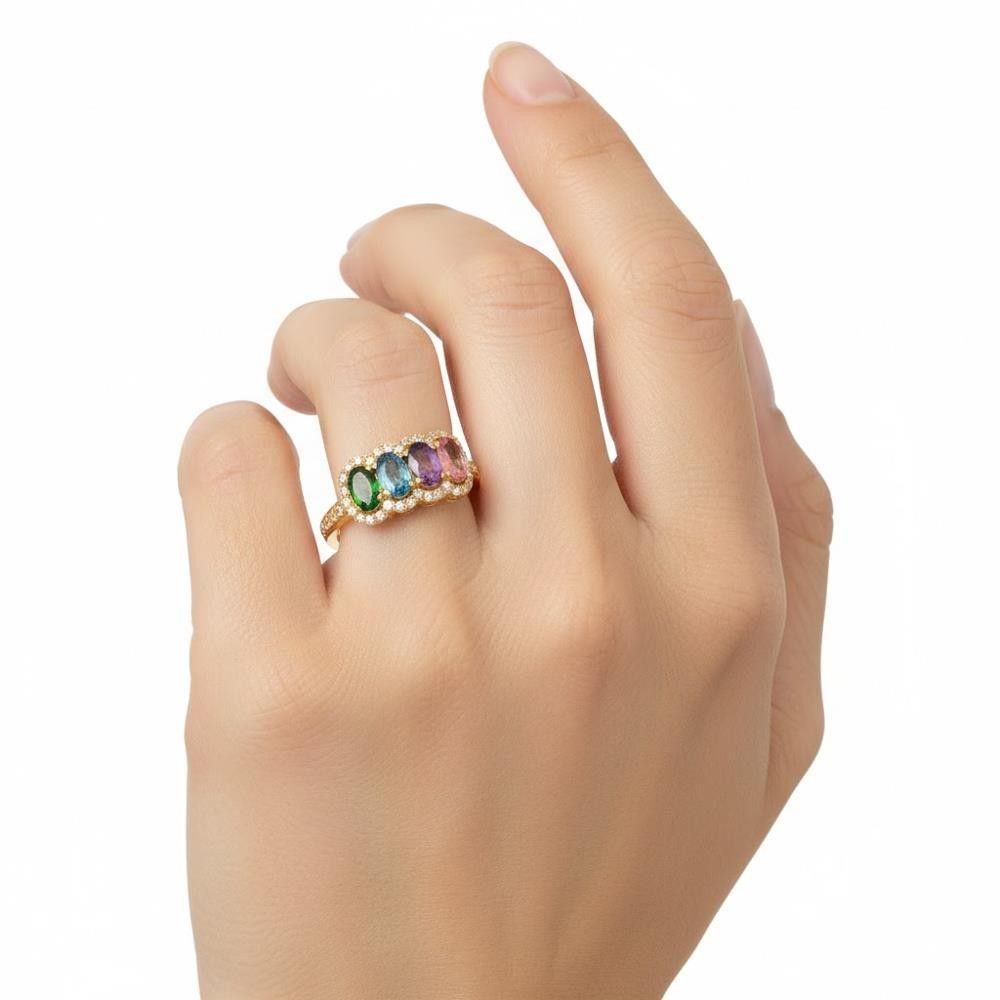 Anello Veretta Rainbow in Oro Giallo 18 Kt e Cubic Multicolor