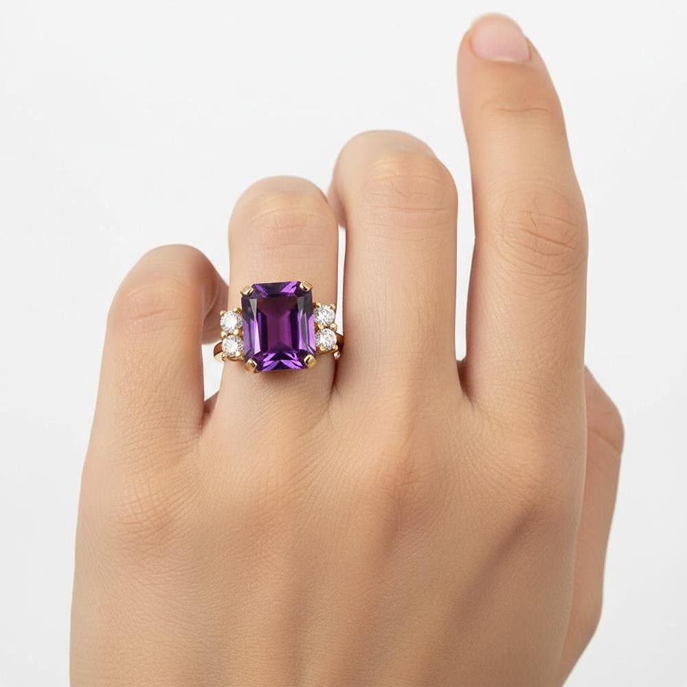 Anello Viola in Oro Giallo 18 Kt