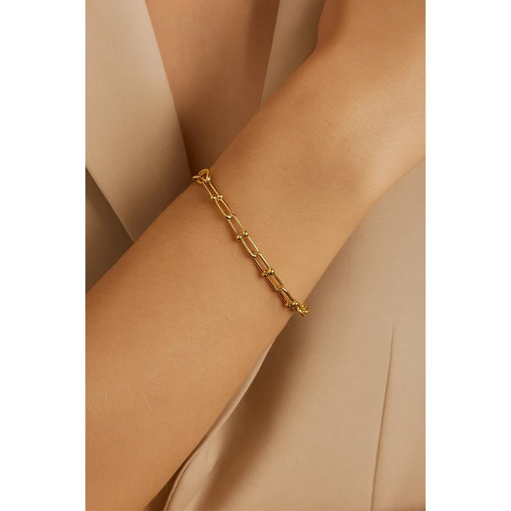 Bracciale a Catena con Maglie Allungate Piccole in Oro Giallo 18 Kt