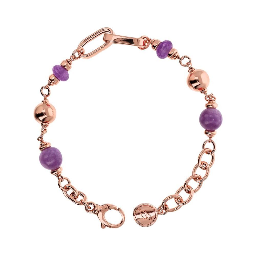 Bracciale Bronzallure Catena Rolo e Maglie Ovali con Sfere di Pietre Naturali Quarziti