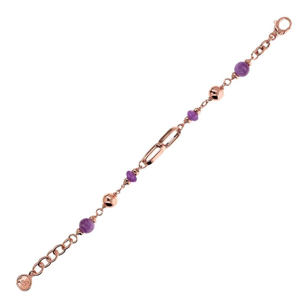 Bracciale Bronzallure Catena Rolo e Maglie Ovali con Sfere di Pietre Naturali Quarziti