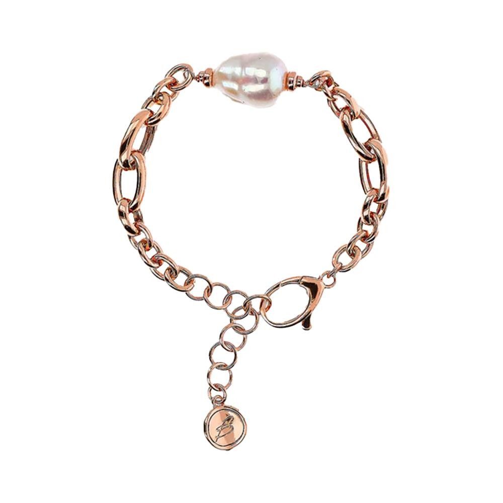 Bracciale Bronzallure con Maglie Ovali Intrecciate e Perla Barocca Bianca d'Acqua Dolce Ø 13 mm
