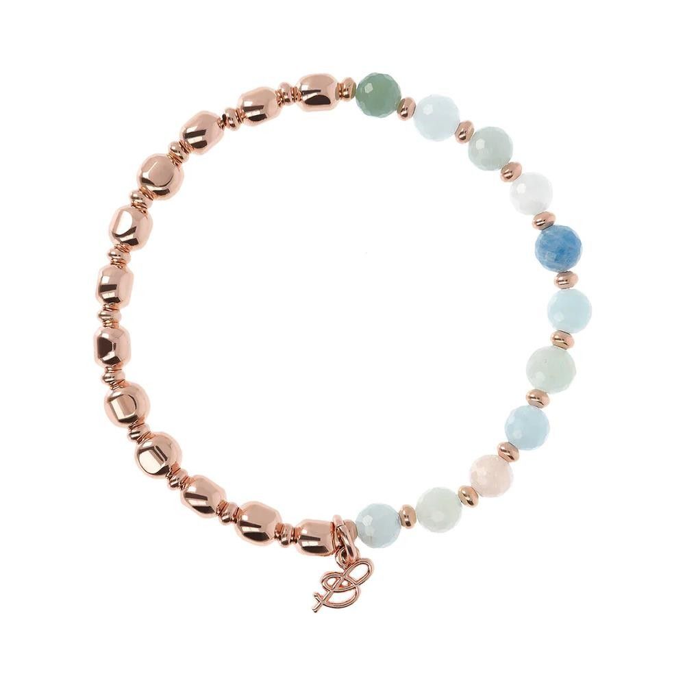 Bracciale Bronzallure Elastico con Pietre Naturali e Sfere Golden Rosé