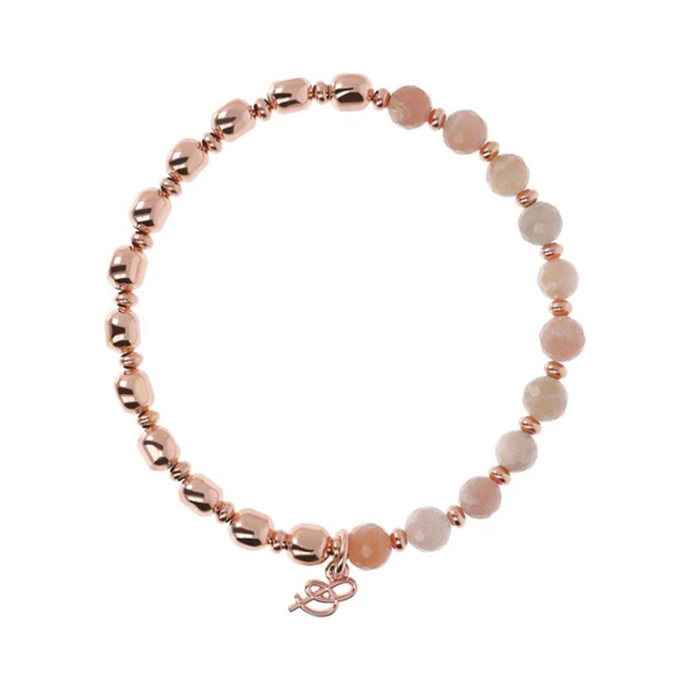 Bracciale Bronzallure Elastico con Pietre Naturali e Sfere Golden Rosé