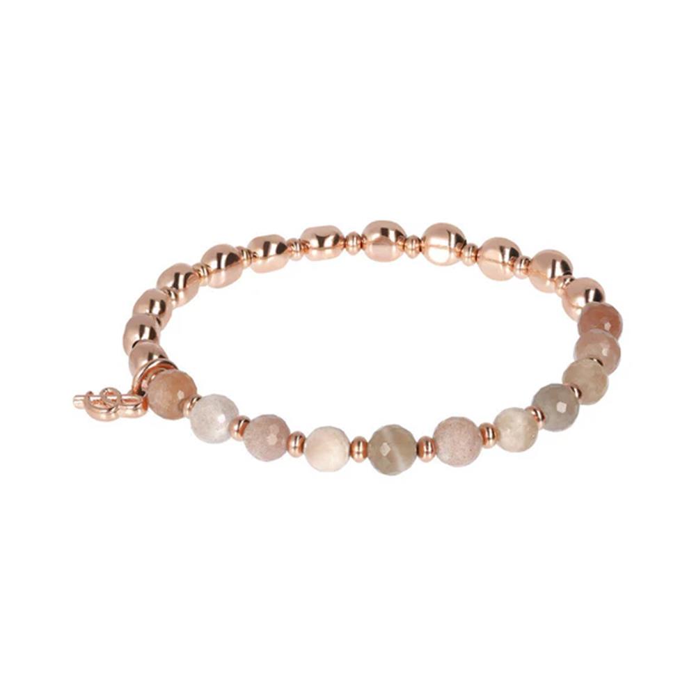 Bracciale Bronzallure Elastico con Pietre Naturali e Sfere Golden Rosé