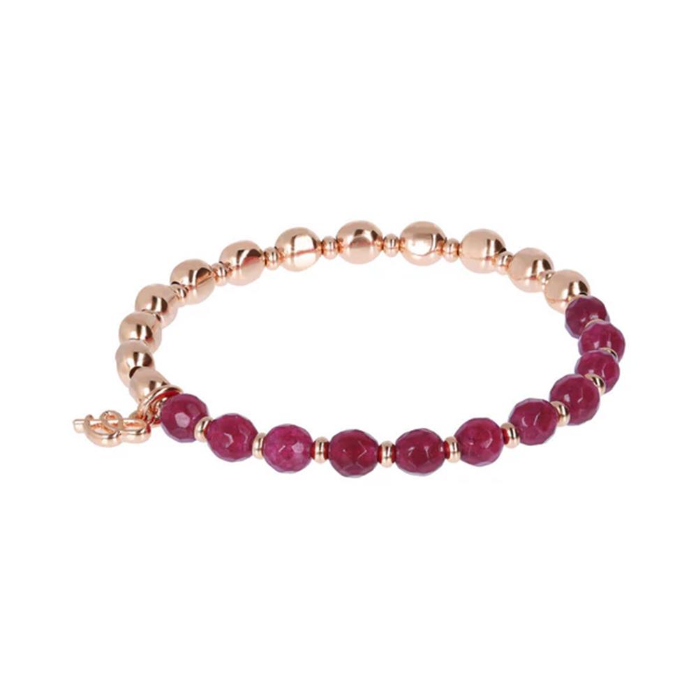 Bracciale Bronzallure Elastico con Pietre Naturali e Sfere Golden Rosé