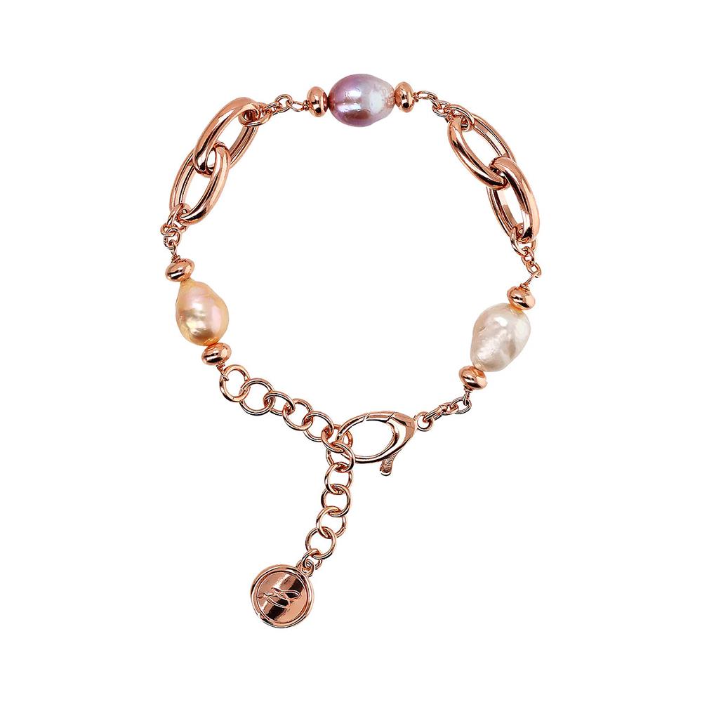 Bracciale Bronzallure Maxima con Maglie Intrecciate e Perle Barocche d'Acqua Dolce Multicolor Ø 9/11 mm