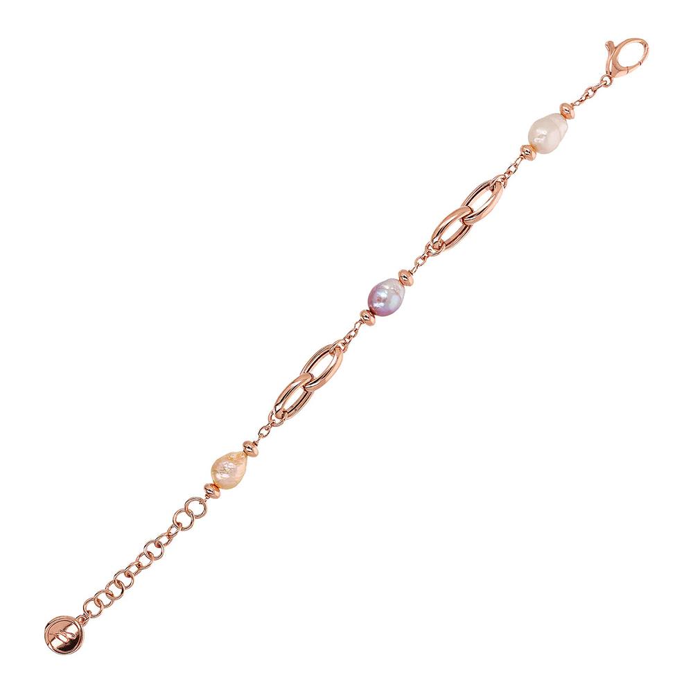 Bracciale Bronzallure Maxima con Maglie Intrecciate e Perle Barocche d'Acqua Dolce Multicolor Ø 9/11 mm