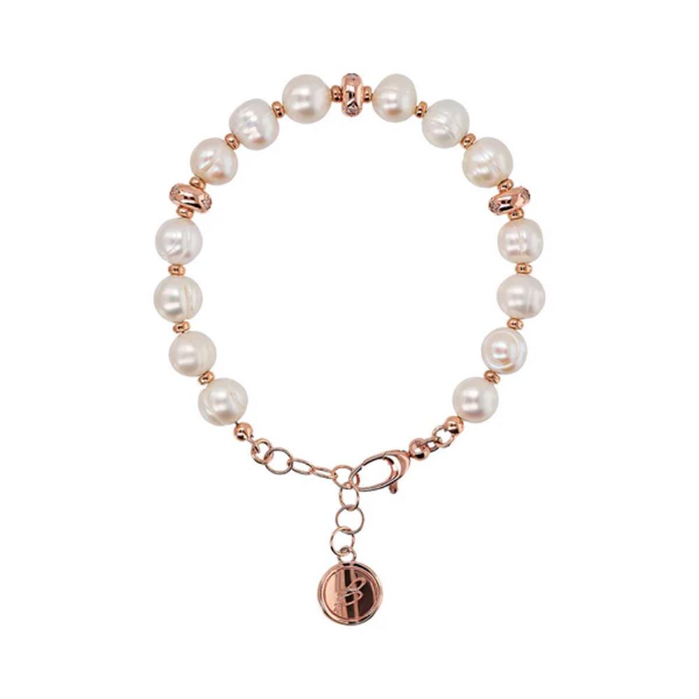 Bracciale Bronzallure Maxima con Rondelle Étoile e Perle Cerchiate d'Acqua Dolce Bianche Ø 8.5/9.5 mm