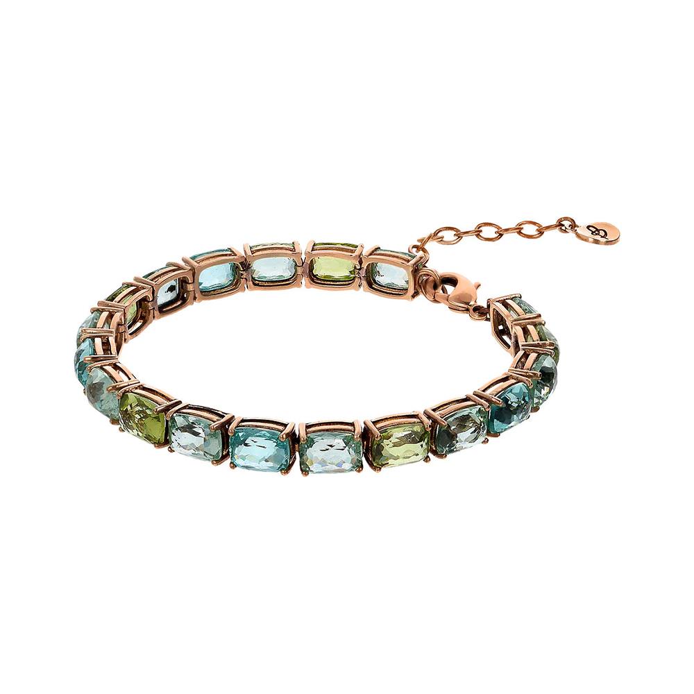 Bracciale Bronzallure Preziosa Tennis con Prisma Gem Verdi e Blu Taglio Mosaico