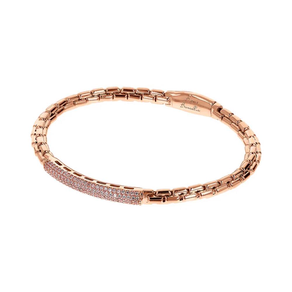 Bracciale Bronzallure Semirigido Maglia Veneziana con Placchetta in Pavé di Cubic Zirconia