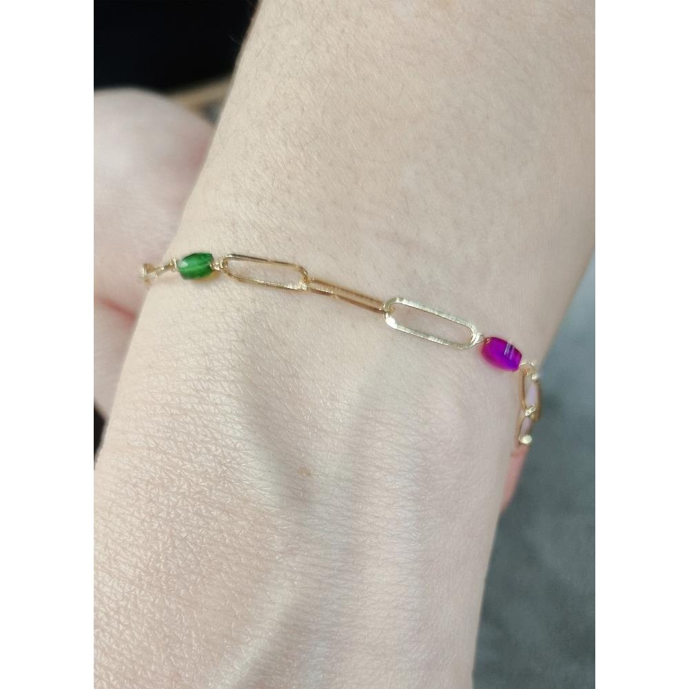 Bracciale Catenella con Pietre Idrotermali Multicolore in Oro Giallo 18 Kt