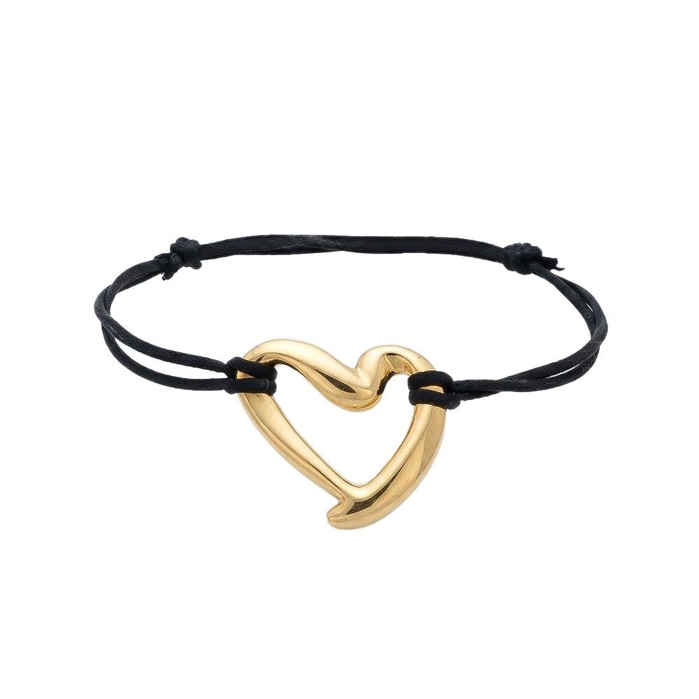 Bracciale con Cordino Nero e Cuore in Oro Giallo 18 Kt