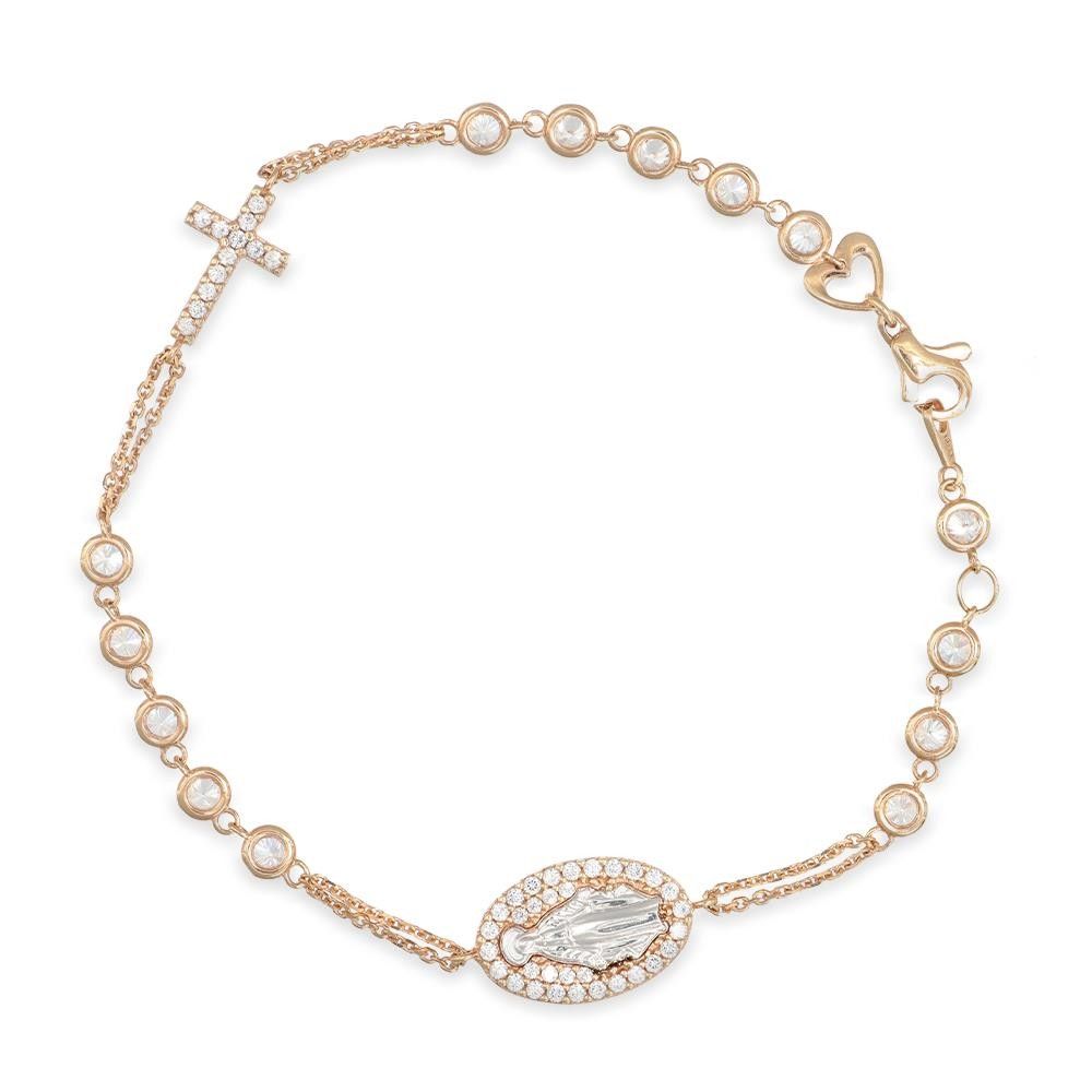 Bracciale con Croce e Madonna in Oro Rosa 18 Kt